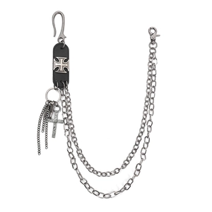 Chaîne de Pantalon Multicouche Punk Rock pour Hommes Femmes Hip Hop Pendentif Croix Rétro Patch en Cuir Accessoires de Taille en Métal