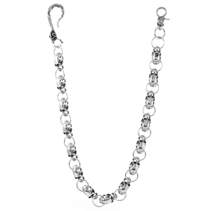 Punk style silver skull pant chain with heavy metal links and lobster clasp hooks