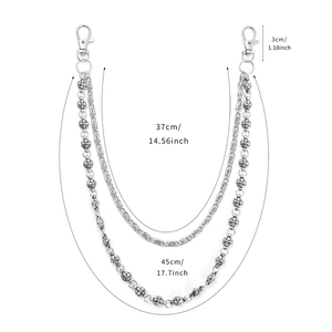 Punk style double layer silver metal waist chain with star pendants and lobster clasps
