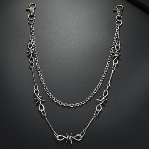 Punk Hip Hop Barbed Wire Pant Chain For Men Women Double Layer Silver Metal Waist Chain Gothic Rock Streetwear Jewelry