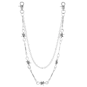 Silver multi-layered punk style barbed wire waist chain with durable lobster clasps