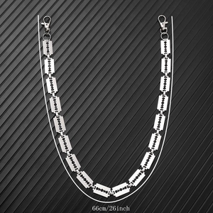 Punk style metal blade trousers chain with double lobster clasps for streetwear, 66cm long