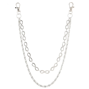 Hip hop punk style multi-layer silver pants chain with infinity symbols and lobster clasps