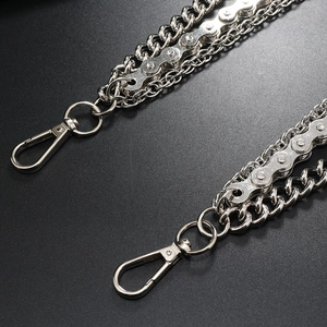 Three-layer silver punk wallet chain featuring multi-layered bicycle and Cuban link style