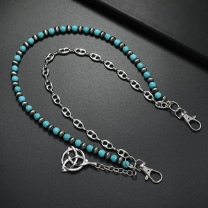 Turquoise beaded waist chain with silver Celtic knot pendant for stylish women