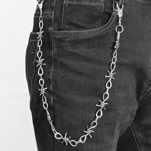 Catena da vita punk a filo spinato argento per jeans con moschettoni in metallo