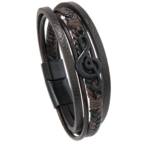 Retro Mehrlagiges Geflochtenes Kunstleder Armband Für Herren Musikthema Legierung Violinschlüssel Charm Punk Rock Schmuck