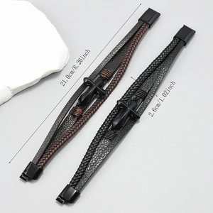 Men's multilayer braided leather cross bracelet with magnetic clasp and 21cm length