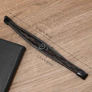 Herren Mehrlagiges geflochtenes Lederarmband mit schwarzen Musiknoten und Magnetverschluss