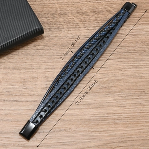 Bracelet multicouche en cuir tressé pour hommes avec fermoir magnétique et guide de taille