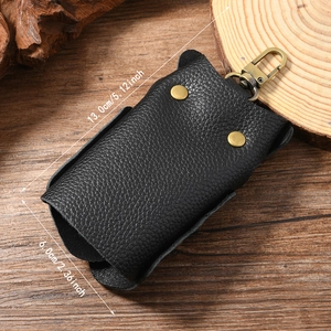 Retro black litchi pattern leather key pouch with metal lobster clasp and dimensions