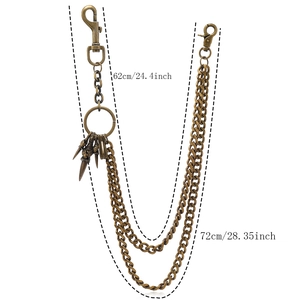Chaîne double couche punk rétro bronze avec pendentifs griffes d'aigle et mesures