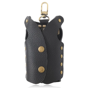 Creative vest-shaped black lychee pattern leather key holder with bronze rivet buttons