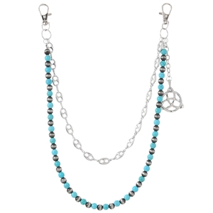Vintage Punk Multilayer Waist Chain Beaded Trouser Chain With Celtic Knot Pendant Artificial Turquoise Metal Belt Chain For Jeans