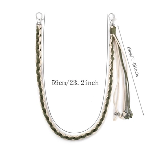 Army green hand-woven braided wax cord trouser chain with silver metal lobster clasps