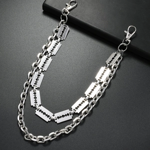 Hip hop punk style double-layered silver trousers chain with blade charms and lobster clasps