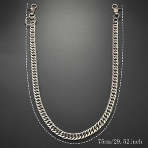 Close-up of 75cm silver Cuban link trousers chain with sturdy lobster clasps