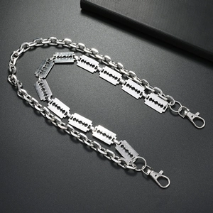 Punk silver double-layer trousers chain featuring razor blade pendants and metal rings