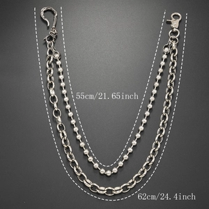 Double-layered hip hop pants chain featuring a skull hook and lobster clasp in punk style