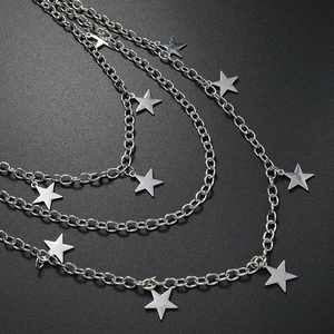 Three-layer silver star pendant waist chain in punk hip-hop style for jeans and trousers