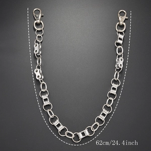 Detail of 62cm silver punk waist chain with bone-shaped links and lobster clasps