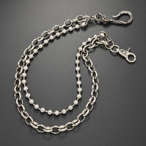 Double-layered hip hop metal pants chain with skull charm and durable lobster clasp hook