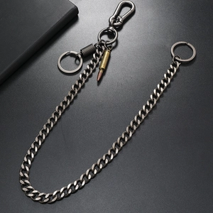 Gothic silver wallet chain for men with industrial cuban links and bullet pendant