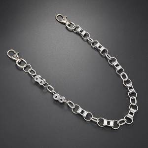 Punk style silver metal trouser chain with lobster clasps and industrial link design