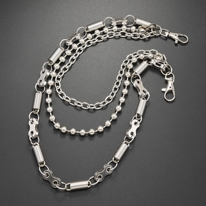 Three-layer silver metal pants chain with hip hop punk multi-link design for jeans