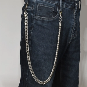 Silver punk style chunky metal pants chain hanging on denim jeans with lobster clasps