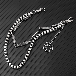 Catena per pantaloni multistrato in metallo argento con pendenti a croce in stile punk gothic