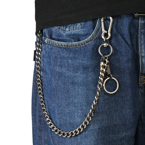 Gothic silver metal wallet chain with heavy links and lobster clasp for biker jeans style
