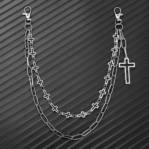Chaîne de Taille Double Couche Style Harajuku Hip Hop Pendentif Croix en Métal Chaîne de Pantalon Pour Hommes Femmes Accessoire Punk Streetwear