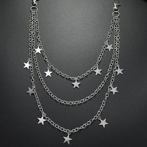 Punk Multi Layer Metal Star Pendant Pants Chain For Men Women Hip Hop Streetwear Silver Waist Link Belt Accessory Jewelry