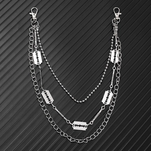 Punk Hip Hop Multi-layer Metal Waist Chain With Razor Blade Pendants Silver Alloy Jeans Pants Chain For Men Women Jewelry