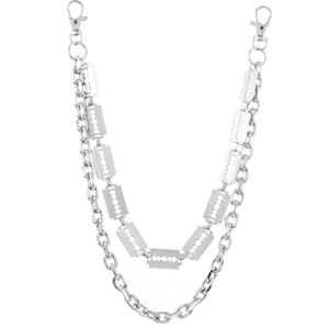 Punk Hip Hop Double Layer Pant Chain Metal Razor Blade Pendants Silver Waist Chain For Jeans Men Women Fashion Decoration
