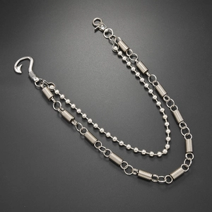 Punk style multi-layer silver metal trouser chain with beads and spring link design