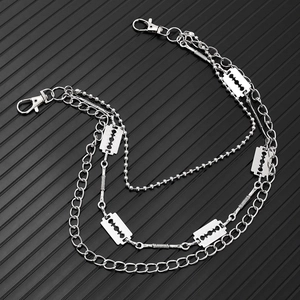 Multi-layer silver punk hip hop waist chain with blade pendants and lobster clasps