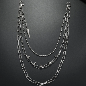 Punk Hip Hop Multilayer Metal Waist Chain Silver Trouser Chain With Spike Pendant Rock Gothic Jeans Accessories For Men Women