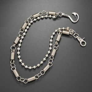 Punk style double layered silver metal pants chain with spring links and lobster clasp