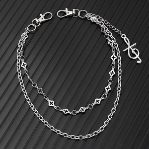 Chaîne de Pantalon en Métal Multicouche Punk Avec Pendentifs Note de Musique et Trèfle Bijoux Streetwear Hip Hop pour Femmes Hommes