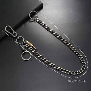 60cm Gothic silver wallet chain for men with bullet pendant and lobster clasp