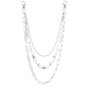 Punk style multi-layer silver metal pants chain with spikes and lobster clasps