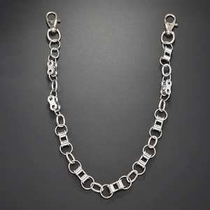 Silver punk hip-hop waist chain with metallic luster for streetwear and jeans