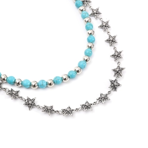 Handmade turquoise and silver bead layered waist chain with vintage star pendant accessory