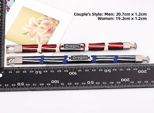 Size measurement of leather braided bracelets featuring Dream engraved metal plates