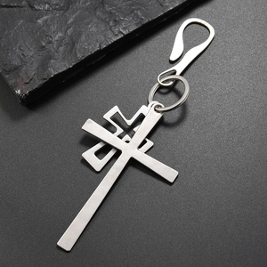 Minimalist double cross alloy keychain with silver finish and sturdy metal snap hook