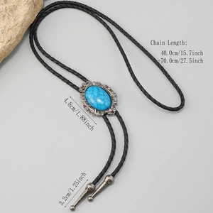Boho-Bolo-Krawatte mit Türkis-Anhänger, verstellbarem Lederseil und gravierten Spitzen