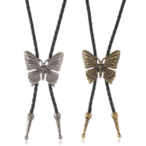 Vintage Western Cowboy Butterfly Bolo Tie Retro Alloy Synthetic Leather Cord Adjustable Pendant Necklace Fashion Jewelry