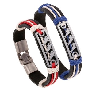 Vintage Cowhide Leather Dolphin Couple Bracelet For Men Women Braided Alloy Metal Plate Handcrafted Casual Jewelry Gift